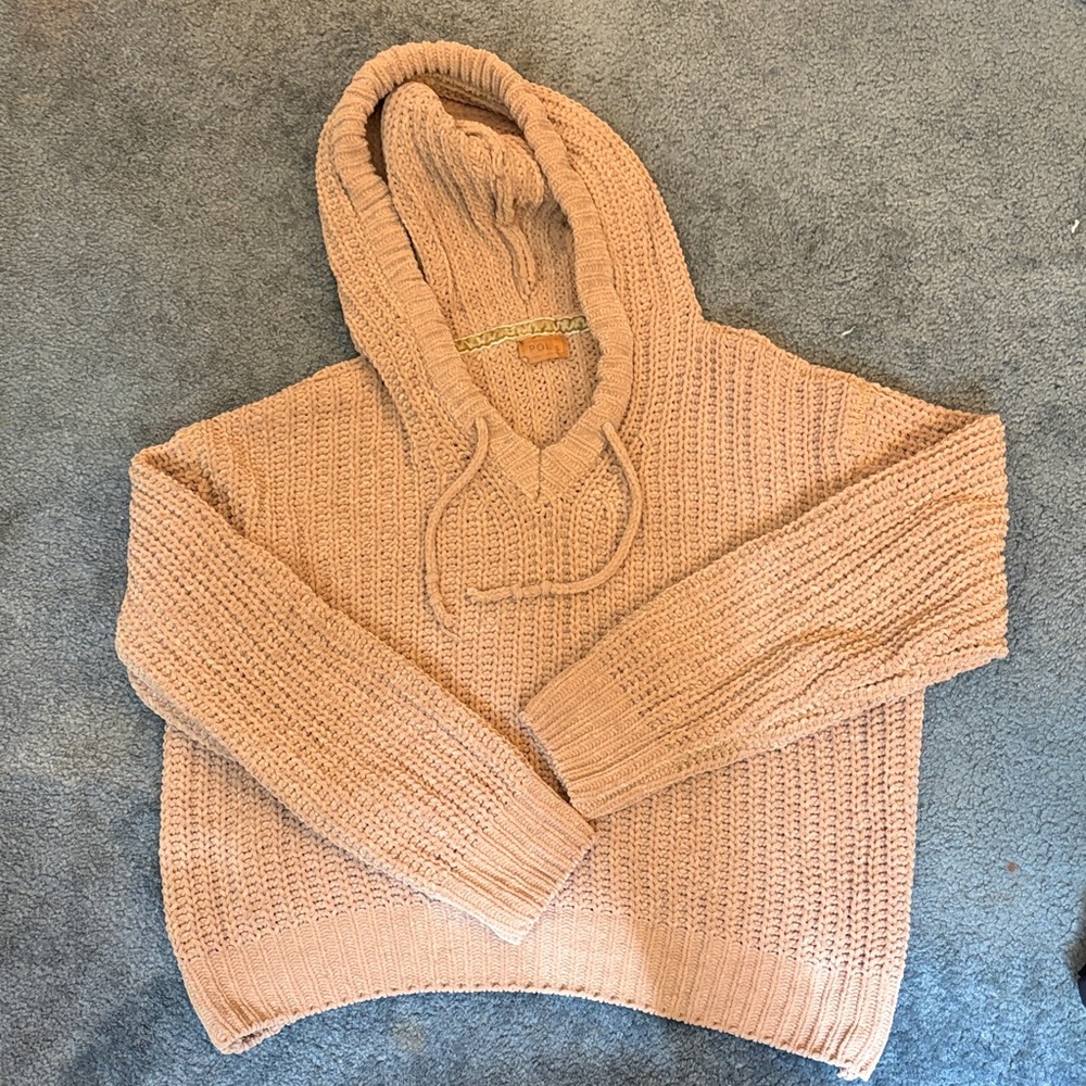 POL Peach Knit Hooded Sweater - Soft Blush